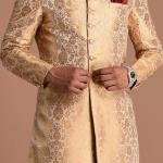 Fawn and Golden Banarasi Brocade Silk Heavy Embroidery Sherwani | Jaipurio